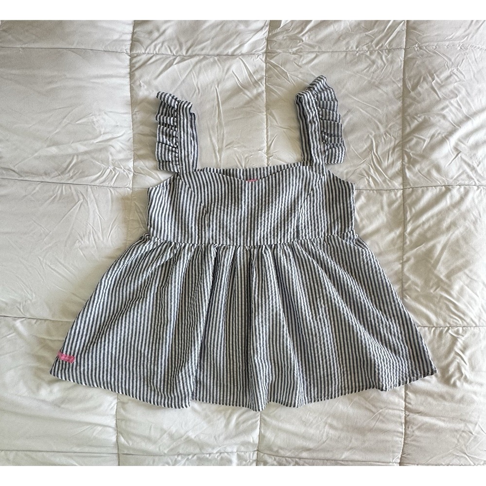 Simply Southern blue/white striped Tank Top seersucker ruffled top Size Small